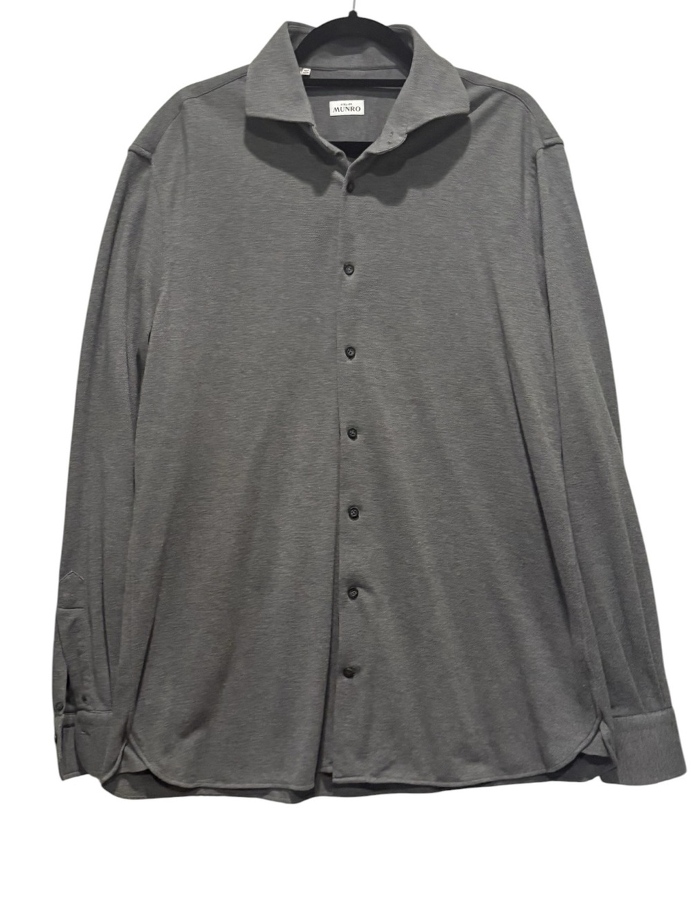 Atelier Munro - long sleeve dress shirt. Size 44 and Neck 17 3/8. Gray. Premium